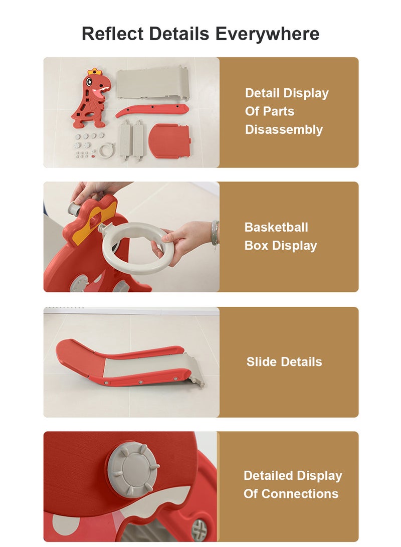 MaBaby Children's Freestanding Slide Indoor Household Small Kids Slide for Toddlers Folding Indoor Freestanding Slide Easy Assemble Children Climber Playset Toy Climber Freestanding Toddler Slide Basketball - Image 5