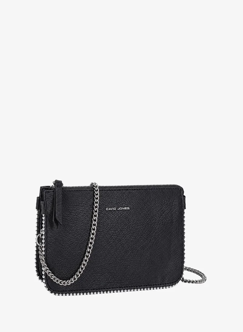 David Jones Black David Jones crossbody faux leather model CM8212 | Croco leather design crossbody bag with chain strap for passport and documents | Casual Daily crossbody and shoulder compact bag for Women | Best Price UAE