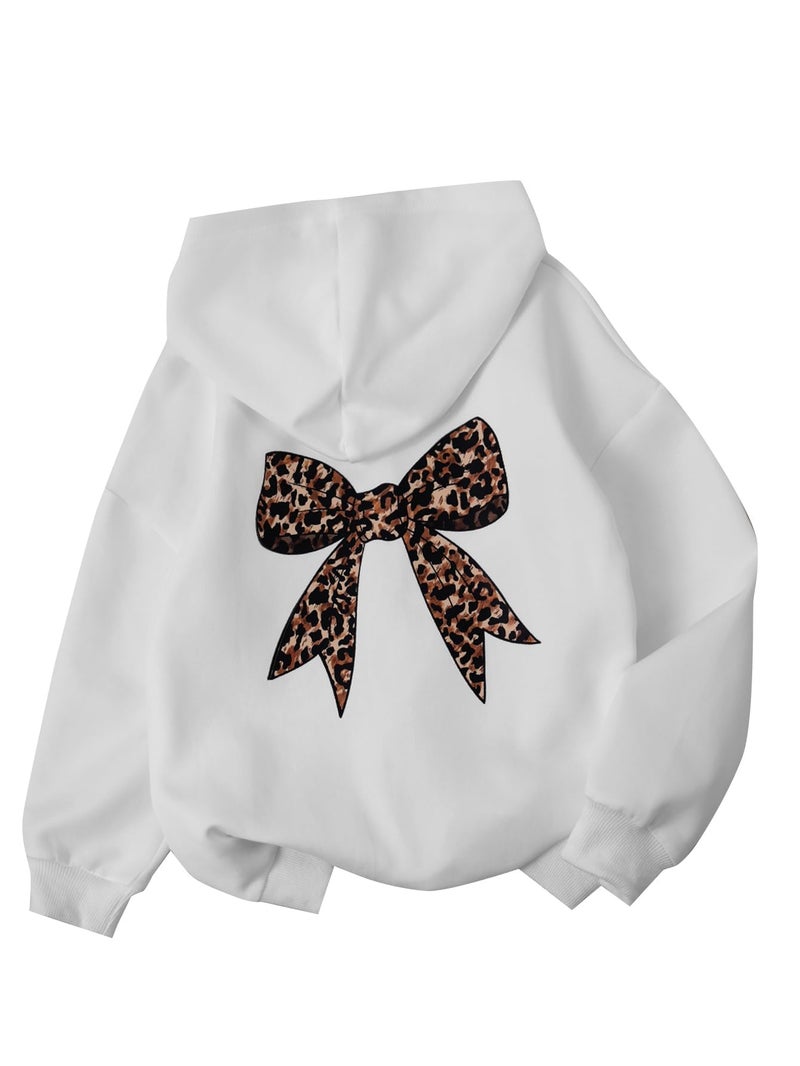 Ecolala Girls Long Sleeve Hooded Sweatshirt Thick Graphic Hoodie Cute Pullovers Tops White 9-10Y - Image 1