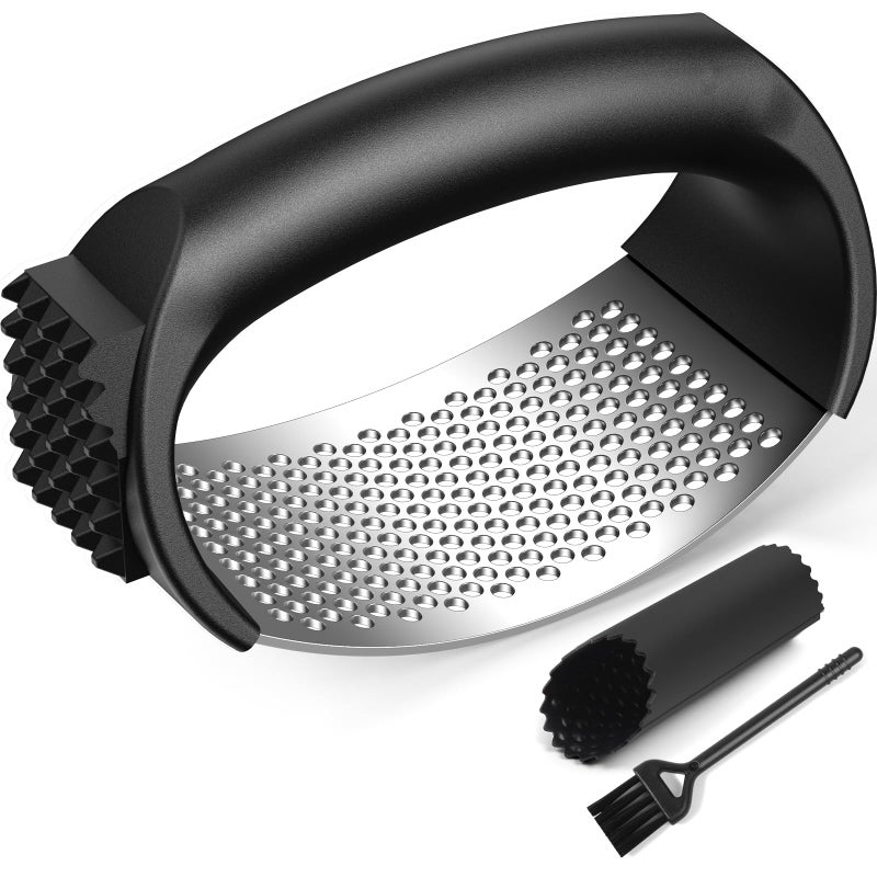 Lesbima Garlic Press Rocker Set with Garlic Peeler & Cleaning Brush,Stainless Steel Garlic Mincer Crusher,Easy Kitchen Gadget for Effortless Smashing,Kitchen Essentials,Home and Kitchen Utensils Accessories - Image 1