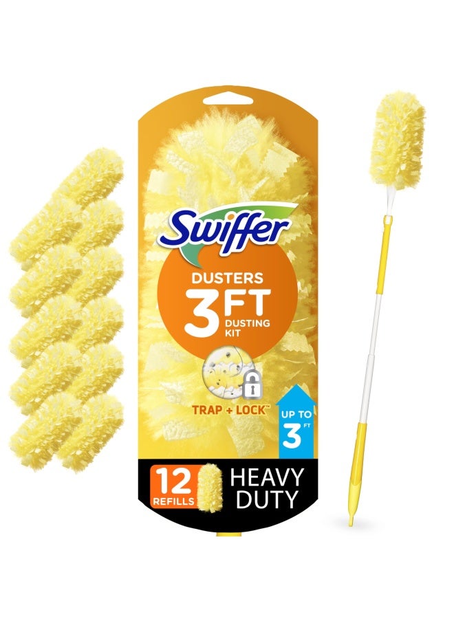 Swiffer Dusters Heavy Duty Extender Starter Kit Ceiling Fan Duster 13 Piece Set 1 Handle 12 Dusters  - Image 1