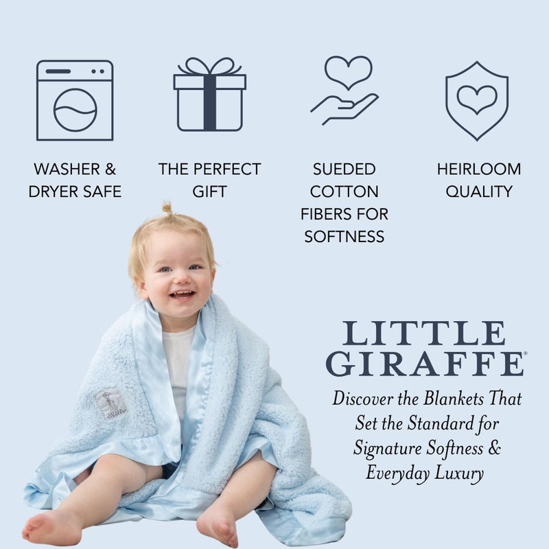 Little Giraffe Chenille Baby Blanket â€“ 29x35â€ Soft Chenille with Satin Trim, Blue - Ultra-Soft, Gentle & Safe, Lightweight & Breathable - Ideal for Newborns & Toddlers - Image 5