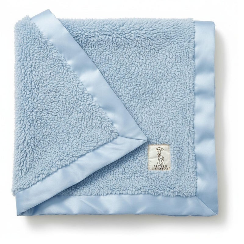Little Giraffe Chenille Baby Blanket â€“ 29x35â€ Soft Chenille with Satin Trim, Blue - Ultra-Soft, Gentle & Safe, Lightweight & Breathable - Ideal for Newborns & Toddlers - Image 1