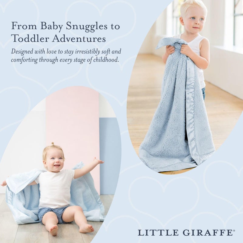 Little Giraffe Chenille Baby Blanket â€“ 29x35â€ Soft Chenille with Satin Trim, Blue - Ultra-Soft, Gentle & Safe, Lightweight & Breathable - Ideal for Newborns & Toddlers - Image 2
