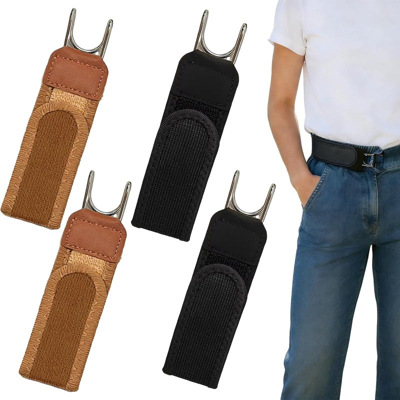 4PCS Buckleless Belt for Men,Tactical Metal Hook Elastic Belt,Invisible Adjustable Side Belt,Unisex Waist for Outdoor & Work Comfortable/Black and Brown - Image 2