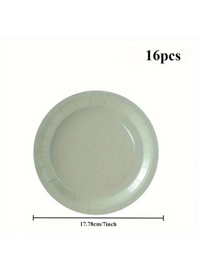 7 Inch Sage Green Paper Plates 16 Pcs Durable Elegant Rectangular Tableware - Image 3