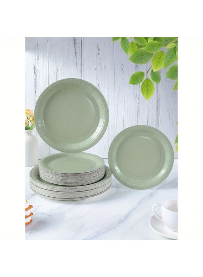 7 Inch Sage Green Paper Plates 16 Pcs Durable Elegant Rectangular Tableware - Image 1