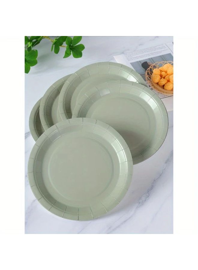 7 Inch Sage Green Paper Plates 16 Pcs Durable Elegant Rectangular Tableware - Image 4