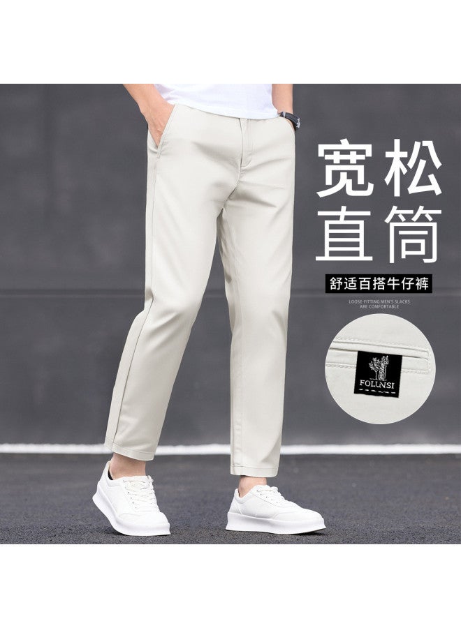 FOLUNSI men's Casual Cropped Trousers - Versatile Office Chinos Straight Fit Thin Style - Image 2
