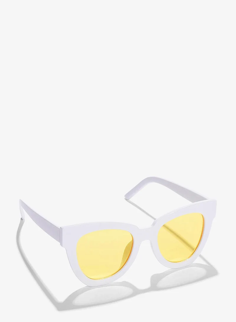 Haute Sauce Yellow Lens White Cateye Sunglasses
