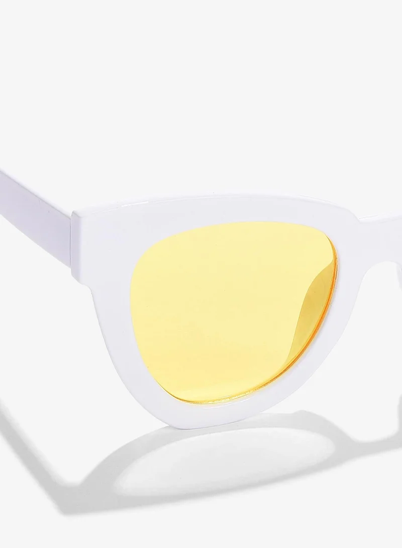 Haute Sauce Yellow Lens White Cateye Sunglasses