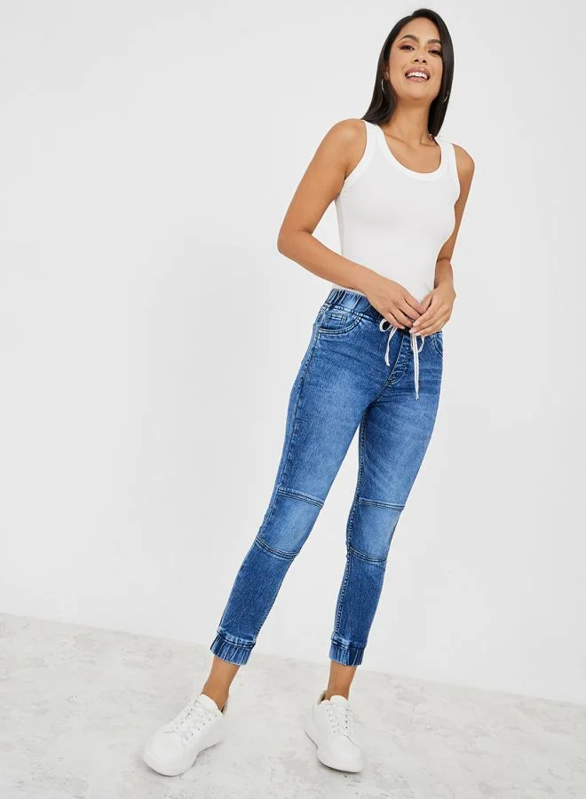 Styli Mid Rise Slim Fit Denim Jogger with Drawstring