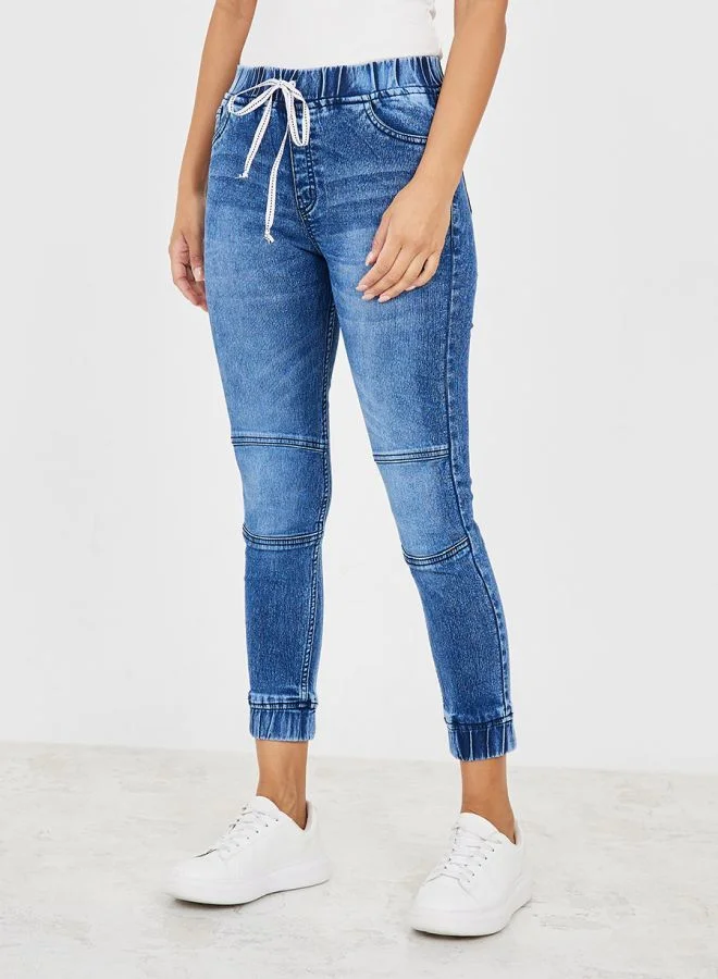 Styli Mid Rise Slim Fit Denim Jogger with Drawstring