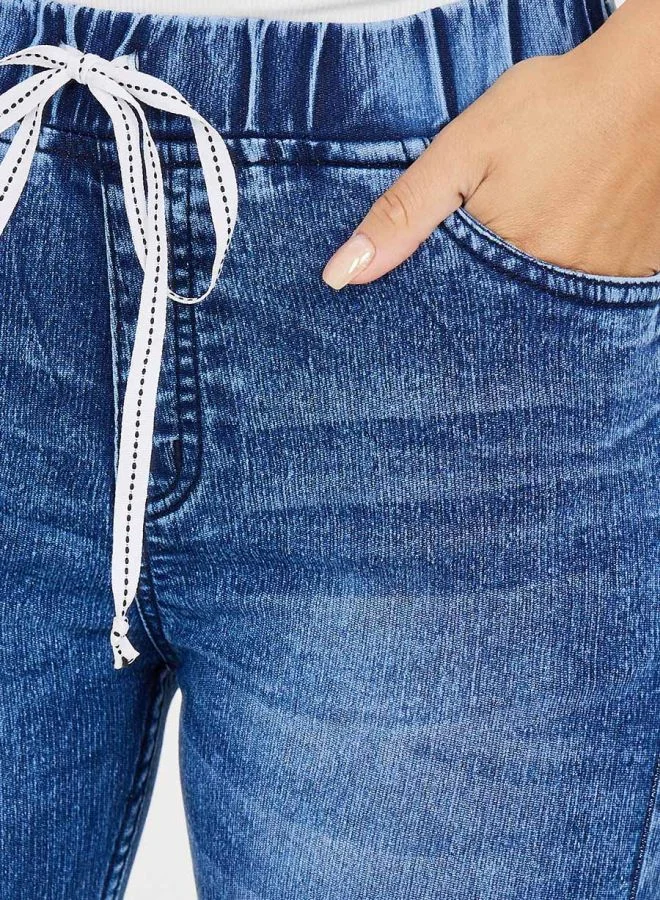 Styli Mid Rise Slim Fit Denim Jogger with Drawstring