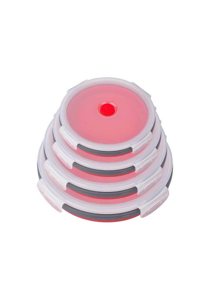 Round Silicone Lunch Box Portable Folding Lunch Box Microwave Oven Lunch Box Plastic Refrigerator Lunch Box Storage Box-Specifications:350ml +500ml +800ml (3-Piece Bag)-Color:Sky Blue - Image 5