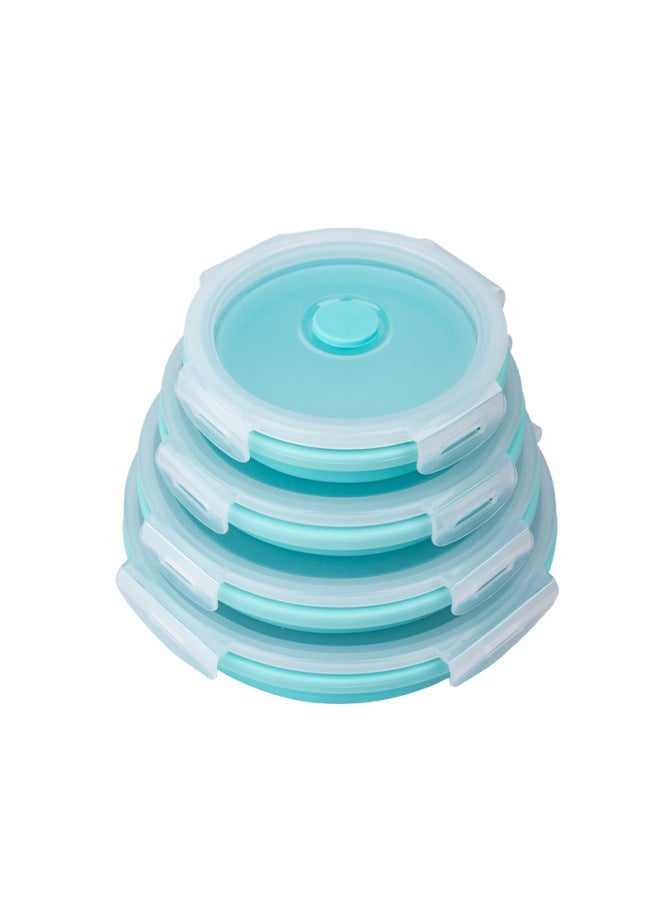 Round Silicone Lunch Box Portable Folding Lunch Box Microwave Oven Lunch Box Plastic Refrigerator Lunch Box Storage Box-Specifications:350ml +500ml +800ml (3-Piece Bag)-Color:Sky Blue - Image 1
