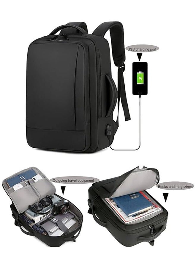 Miya Business Laptop Bag, Waterproof Backpack with USB Charging for 15.6 Inch Notebook, Laptop Bag with 30% Capacity Expansion (Black) - Image 3