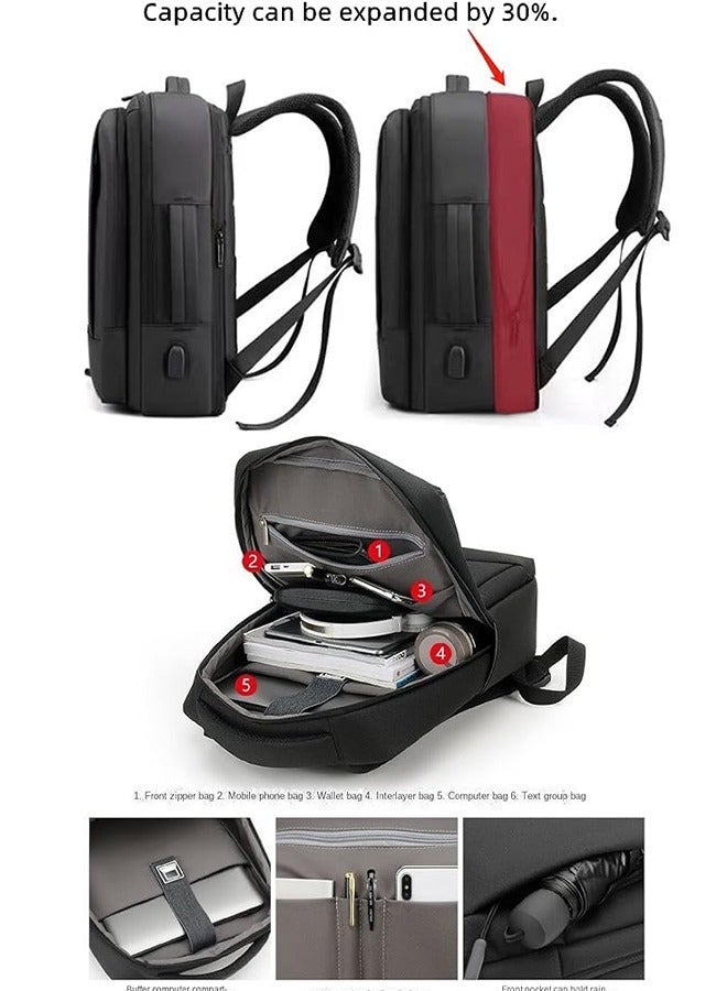 Miya Business Laptop Bag, Waterproof Backpack with USB Charging for 15.6 Inch Notebook, Laptop Bag with 30% Capacity Expansion (Black) - Image 5