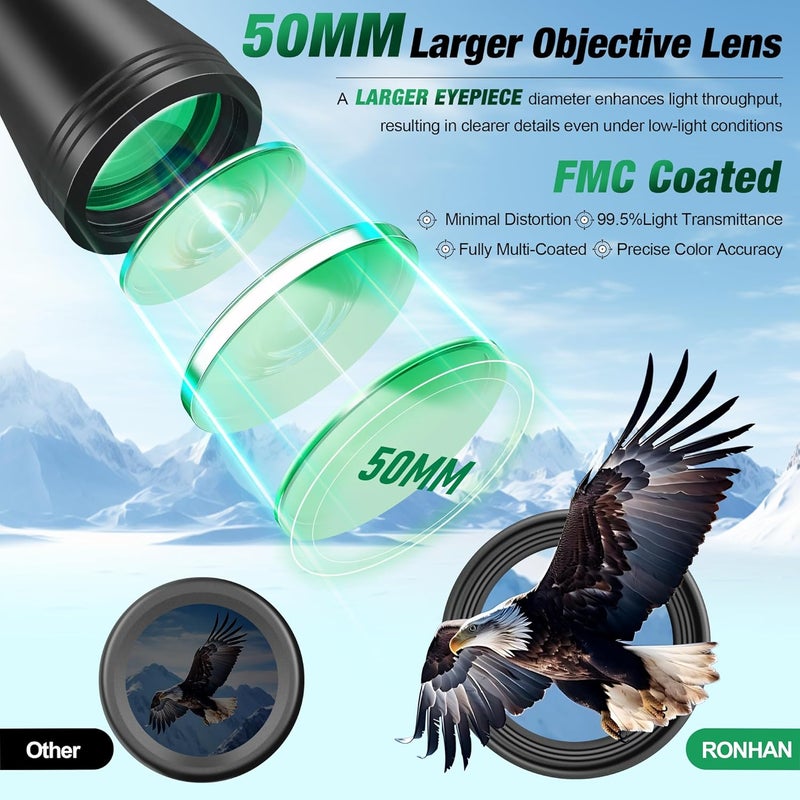 RONHAN Binoculars for Adults High Powered, Military HD Professional/Daily Waterproof 20x50 Binoculars for Bird Watching Travel Hunting Football Games Stargazing with Carrying Case & Strap - Image 2