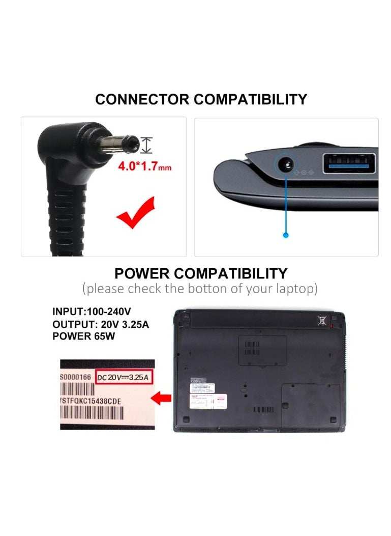 henz - Replacement Laptop Charger for Novoa 20V 3.25A Lenovo Ideapad 320 310 320S 330 330s 100 110 110S 120S 330S-15IKB and Yoga 520 and 530 Series and Ideapad Flex 3, 4, 5, 6, Adapter and Power Supply ADL45 - Image 1