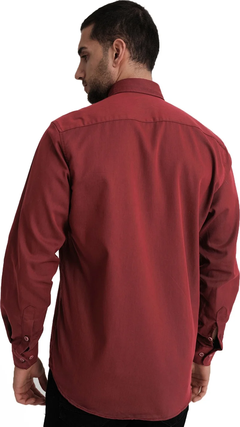 فاريتا Men's Dark Red Double Pocket Lycra Lewis Model Gabardine Fabric Denim Shirt