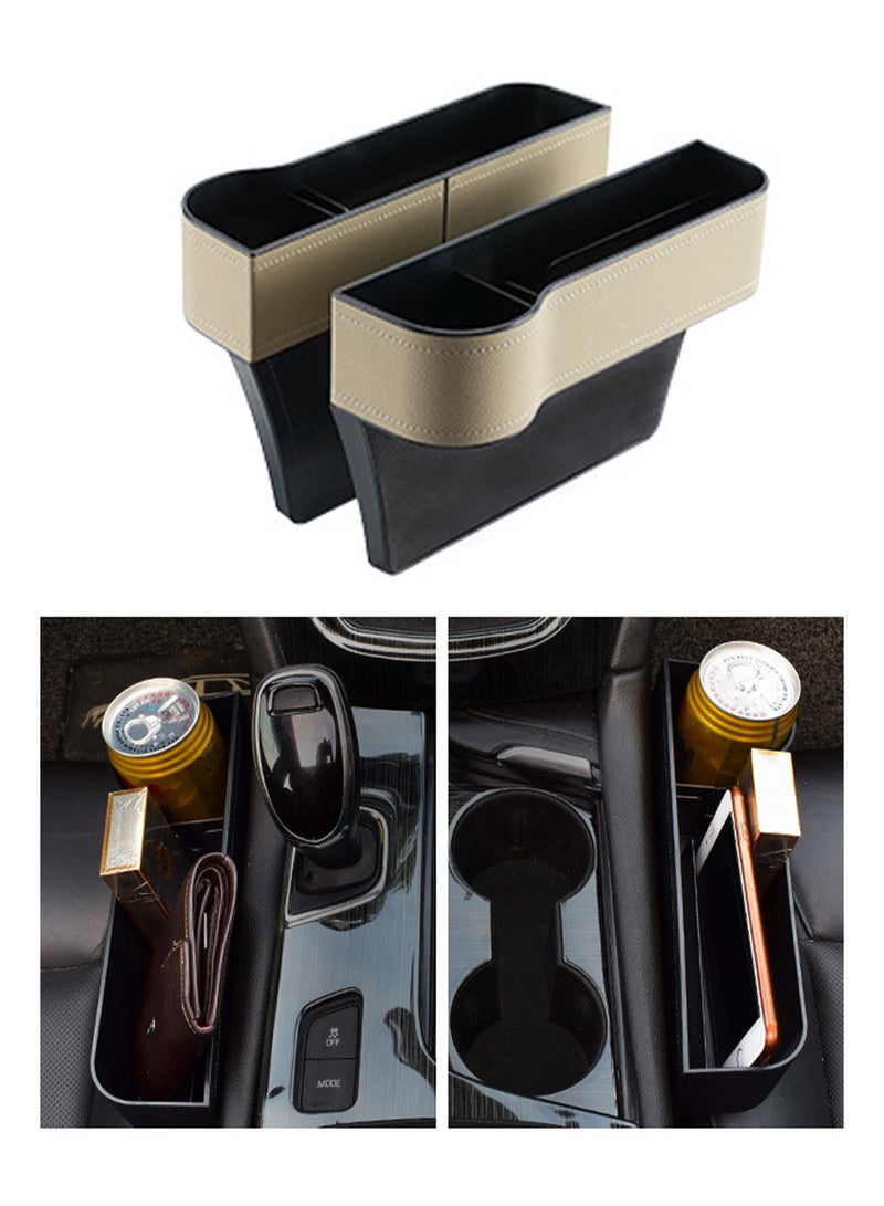 Car Seat Gap Filler, 2 Pack Leather Car Storage Box With Cup Holder, Automotive Seat Organizer With Charging Cable Hole For Mobile Phone, Organizers For Keys, Sunglasses, Cards, Earphone - Image 1