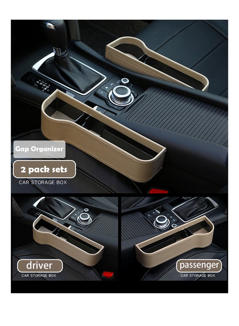 Car Seat Gap Filler, 2 Pack Leather Car Storage Box With Cup Holder, Automotive Seat Organizer With Charging Cable Hole For Mobile Phone, Organizers For Keys, Sunglasses, Cards, Earphone - Image 3
