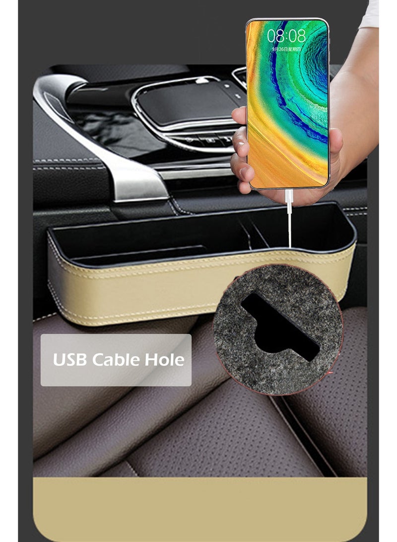 Car Seat Gap Filler, 2 Pack Leather Car Storage Box With Cup Holder, Automotive Seat Organizer With Charging Cable Hole For Mobile Phone, Organizers For Keys, Sunglasses, Cards, Earphone - Image 4