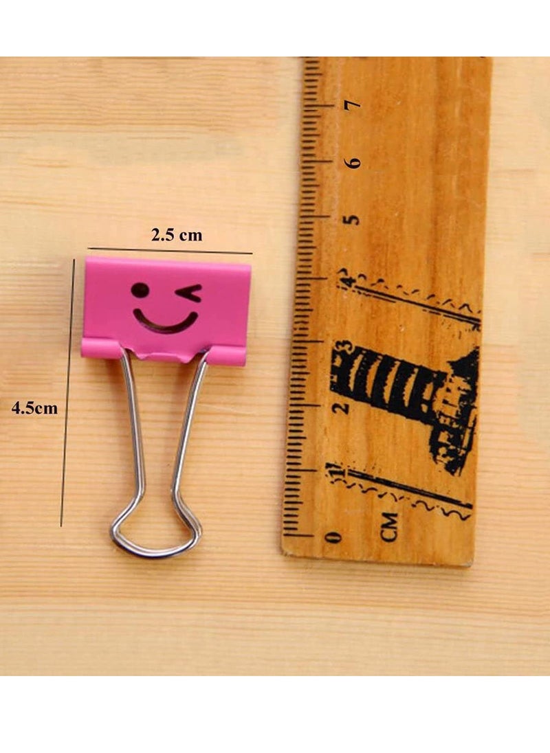 Bukela - Medium Metal Paper Clips Assorted, 48 Pack Colored Binder Clips with Cute Lovely Hollow Smiling Face/Multi-Color Photo File Paper Document Clip Clamp Organizer for Office Home (25mm) - Image 1