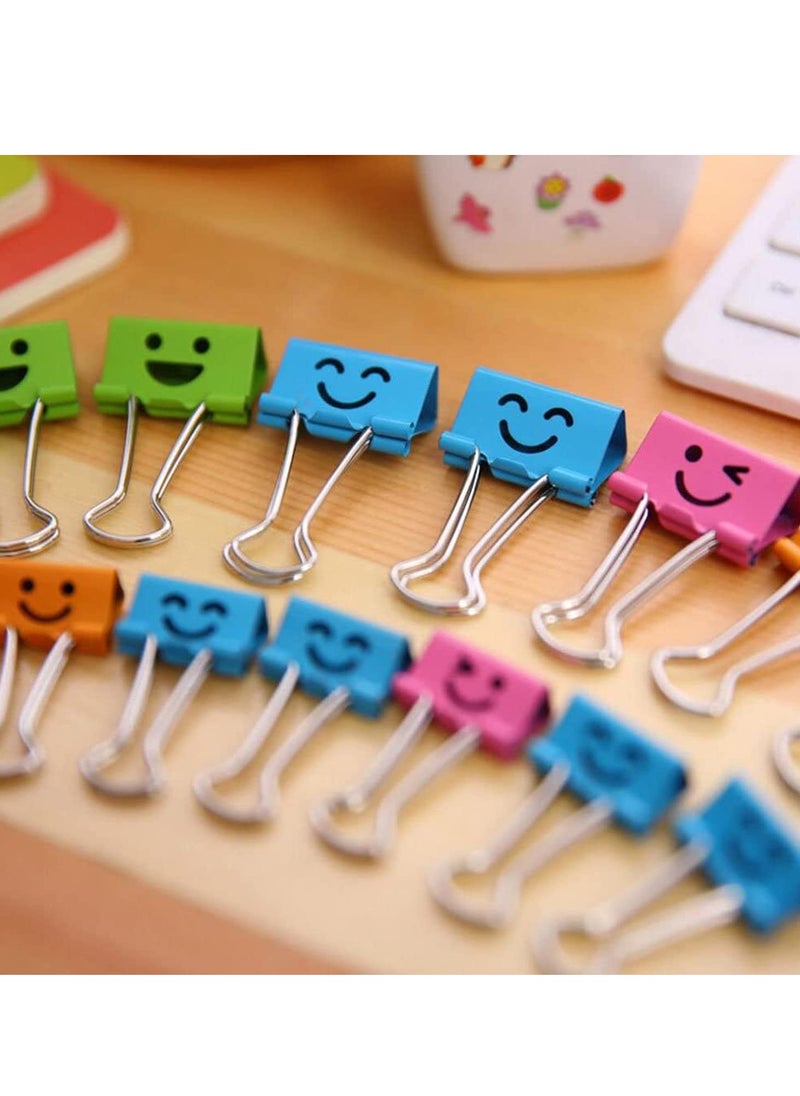 Bukela - Medium Metal Paper Clips Assorted, 48 Pack Colored Binder Clips with Cute Lovely Hollow Smiling Face/Multi-Color Photo File Paper Document Clip Clamp Organizer for Office Home (25mm) - Image 1