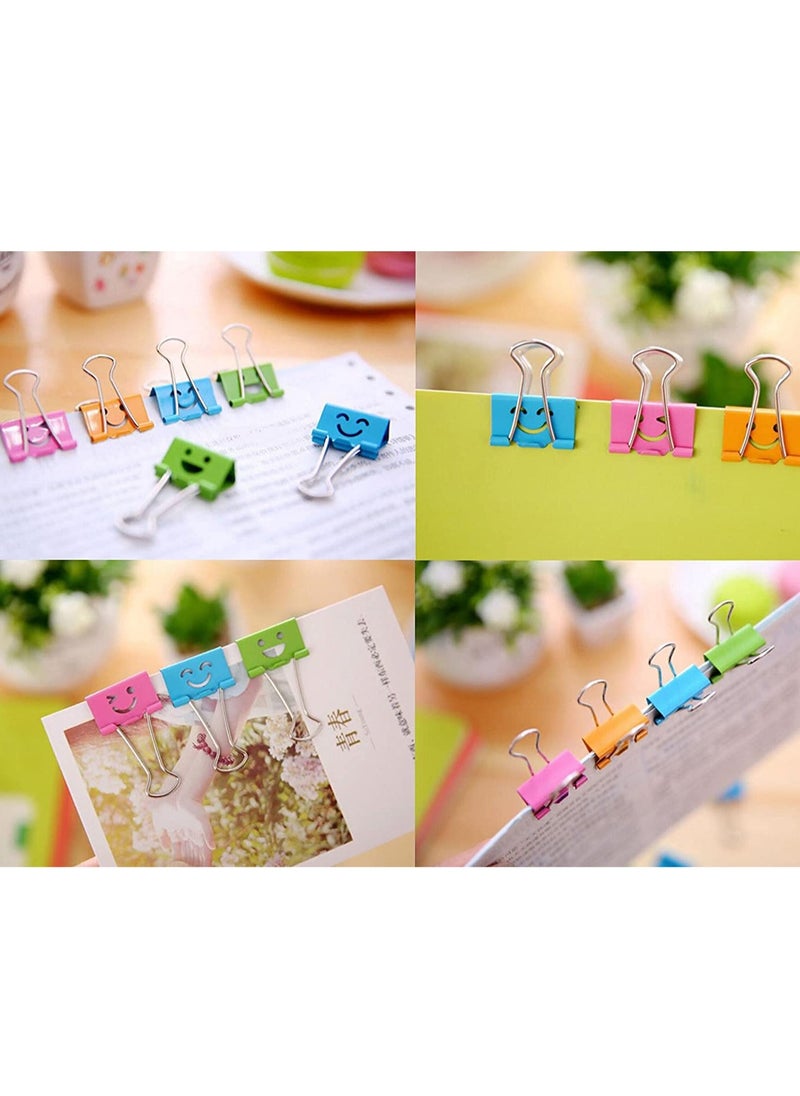 Bukela - Medium Metal Paper Clips Assorted, 48 Pack Colored Binder Clips with Cute Lovely Hollow Smiling Face/Multi-Color Photo File Paper Document Clip Clamp Organizer for Office Home (25mm) - Image 1