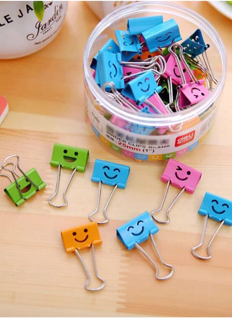 Bukela - Medium Metal Paper Clips Assorted, 48 Pack Colored Binder Clips with Cute Lovely Hollow Smiling Face/Multi-Color Photo File Paper Document Clip Clamp Organizer for Office Home (25mm) - Image 1