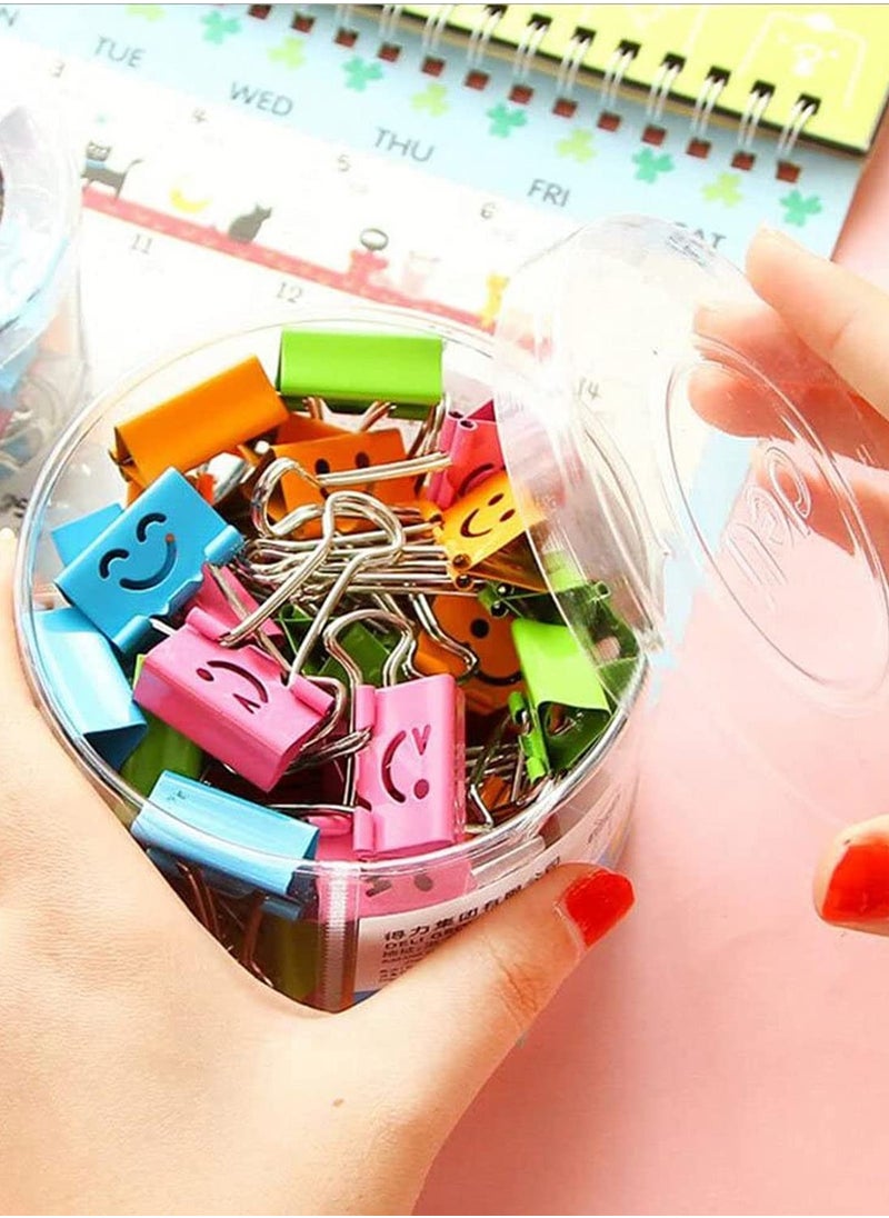 Bukela - Medium Metal Paper Clips Assorted, 48 Pack Colored Binder Clips with Cute Lovely Hollow Smiling Face/Multi-Color Photo File Paper Document Clip Clamp Organizer for Office Home (25mm) - Image 1