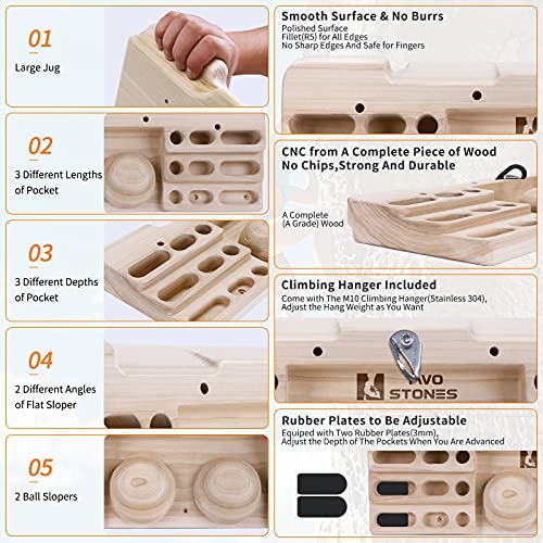 TWO STONES Wooden Hangboard Rock Climbing Pull Up Bar Designed Training for Climbing, Wooden Fingerboard Climbing Training Board for Building Core Strength and Endurance (CJ-HB2005) - Image 3