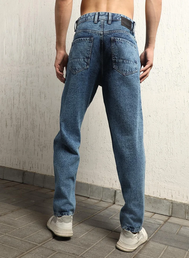 Hubberholme Men's Indigo 100% Cotton Bleached Full Length Loose Jeans