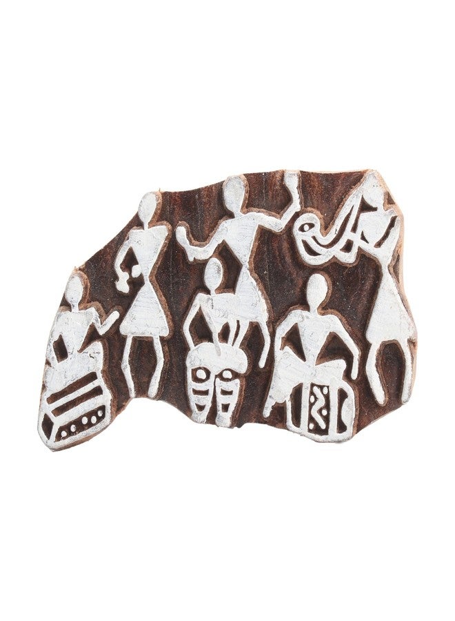 itsy-bitsy Itsy Bitsy Hand Carved Wooden Printing Block Warli Musicians W 2inch X L 3inch 1pc Ethnic Folk Art Wood Stamp for Fabric & Handmade Crafts - Image 1