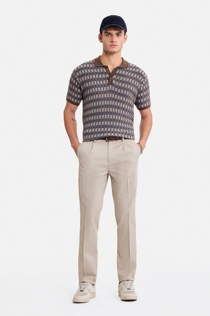 SNITCH Beige Solid Slim Fit Casual Chinos