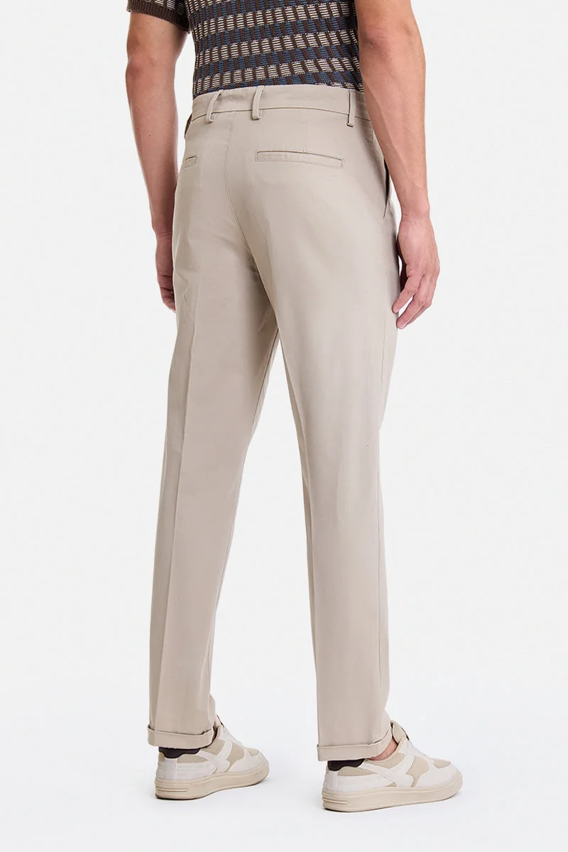 SNITCH Beige Beige Solid Slim Fit Casual Chinos for Men | Best Price UAE