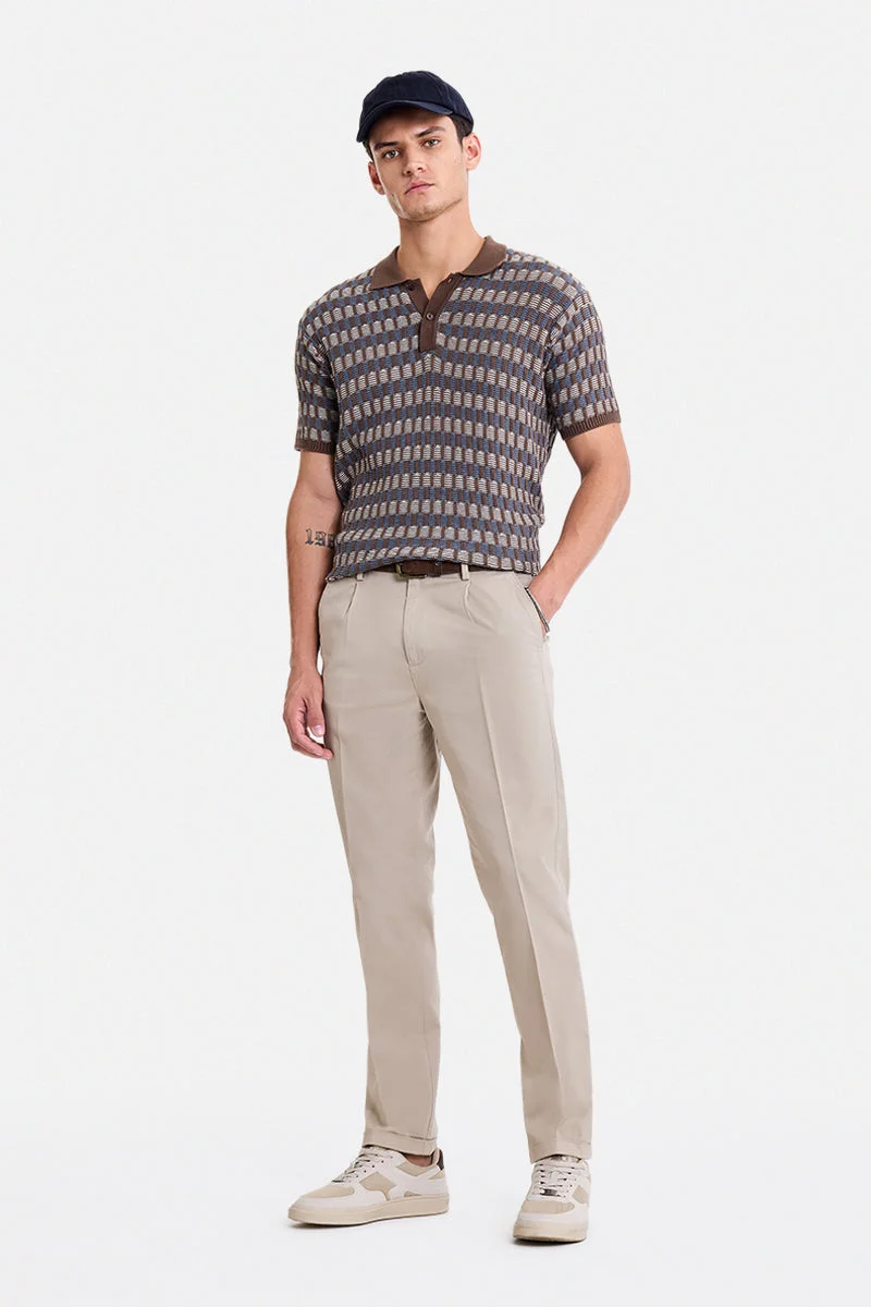 SNITCH Beige Beige Solid Slim Fit Casual Chinos for Men | Best Price UAE