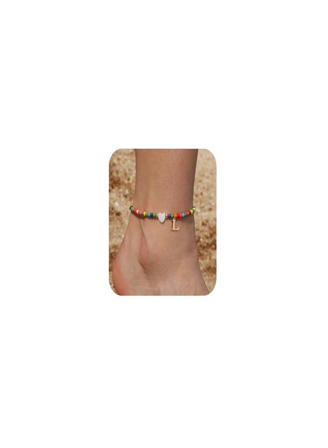 Honsny Ankle Bracelets for Women Initial Anklets Waterproof Boho Beaded Dainty Ankle Bracelets for Teen Letter Heart Handmade Adjustable Foot Chain Anklet Summer Vacation Colorful Jewelry Gift - Image 1