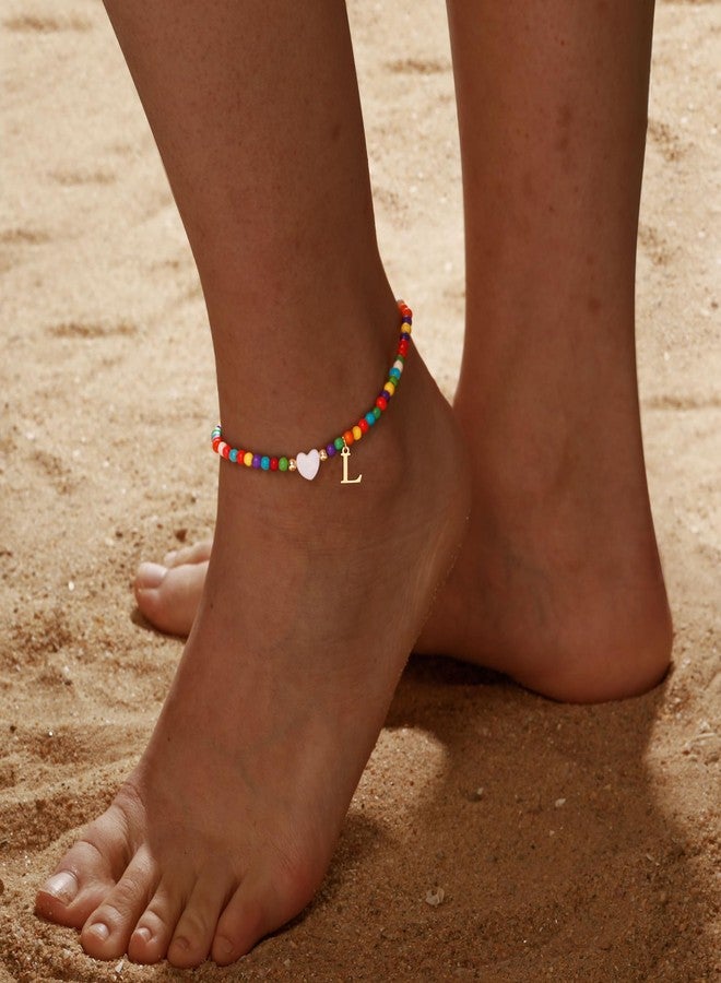 Honsny Ankle Bracelets for Women Initial Anklets Waterproof Boho Beaded Dainty Ankle Bracelets for Teen Letter Heart Handmade Adjustable Foot Chain Anklet Summer Vacation Colorful Jewelry Gift - Image 2