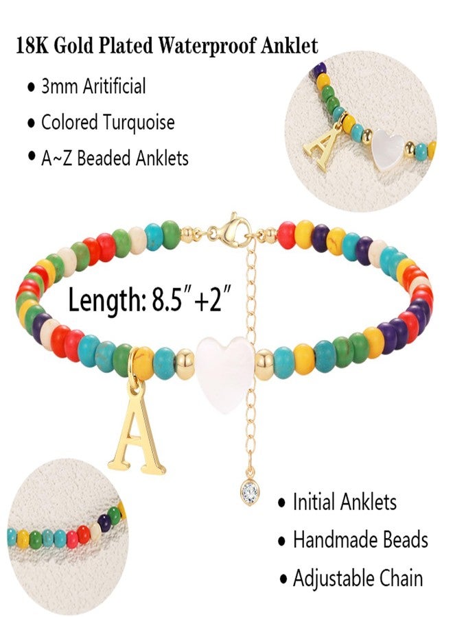 Honsny Ankle Bracelets for Women Initial Anklets Waterproof Boho Beaded Dainty Ankle Bracelets for Teen Letter Heart Handmade Adjustable Foot Chain Anklet Summer Vacation Colorful Jewelry Gift - Image 5
