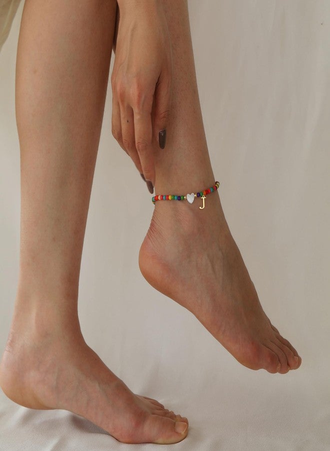 Honsny Ankle Bracelets for Women Initial Anklets Waterproof Boho Beaded Dainty Ankle Bracelets for Teen Letter Heart Handmade Adjustable Foot Chain Anklet Summer Vacation Colorful Jewelry Gift - Image 3