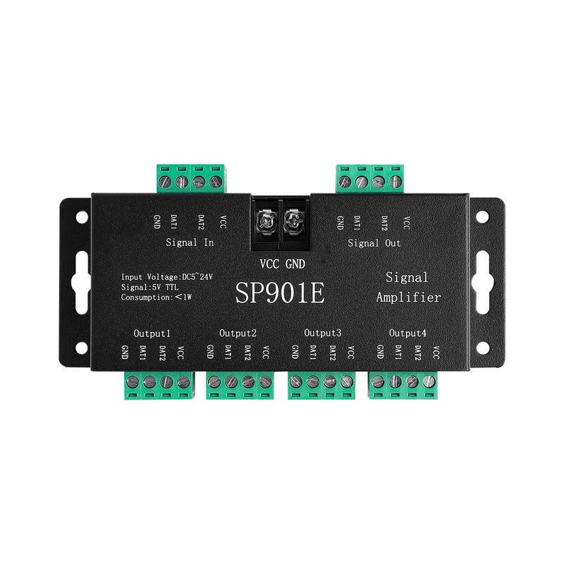 SUPERNIGHT LED Pixel Strip Amplifier Signal Data SPI Repeater for WS2801 WS2811 WS2812B WS2813 WS2815 SK6812 SK9822 Addressable RGB Light Strip Dream Color Programmable Rope Lighting 5v24v SP901E