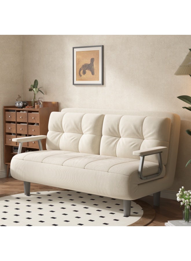 منزل منظم أريكة سرير قابلة للتحويل 3 في 1 مصنوعة من قماش الكوردروي، مسند ظهر قابل للتعديل بخمسة مستويات مع مساند للذراعين، مثالية للمساحات الضيقة، الاستوديو، المكتب، غرفة النوم (لون أبيض كريمي، عرض 120 سم) - Image 1