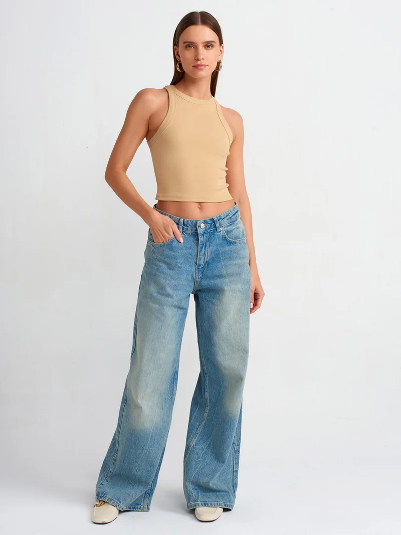 Dilvin 20810 Crop Top-Camel