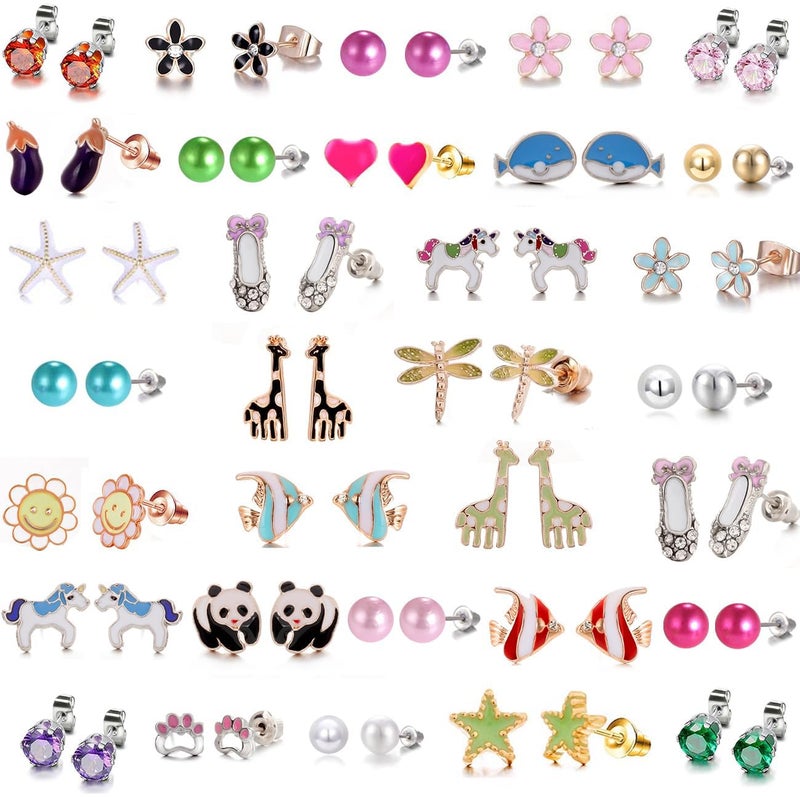 Tamhoo 33-Pair Vibrant Variety Earring Set- Cute Stud Earrings for Girls,Adorable & Hypoallergenic Earrings for Sensitivity-Free With Stainless Steel Post - Image 1