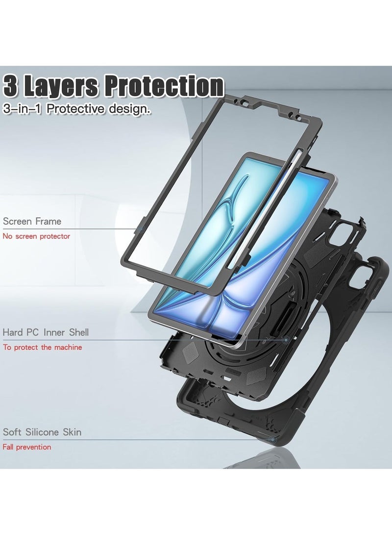general Kids Case for iPad Air 13 inch M2 2024, Heavy Duty Rugged Durability Silicone Tablet Cover with 360° Rotating Hand Strap Hidden Stand & Shoulder Strap - Image 4