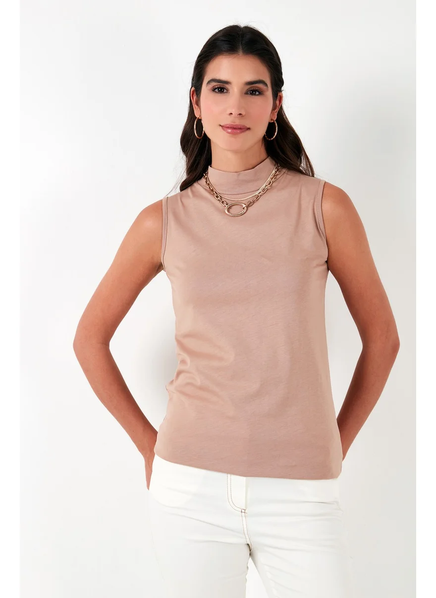 Lela Cotton Sleeveless High Collar T Shirt Women's T Shirt 5865710