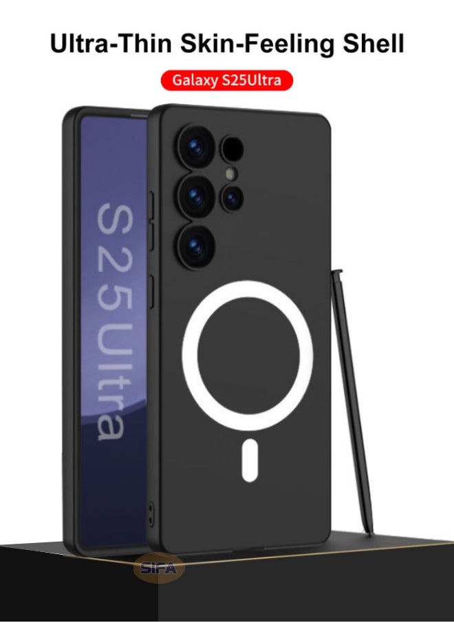 جي كي كي جراب Samsung Galaxy S25 Ultra، جراب رفيع من السيليكون السائل متوافق مع Magsafe لهاتف Samsung S25 Ultra، جراب رفيع مضاد للصدمات ومضاد للاصفرار ومضاد للخدش لهاتف Galaxy S25 Ultra مقاس 6.9 بوصة، أسود  - Image 2